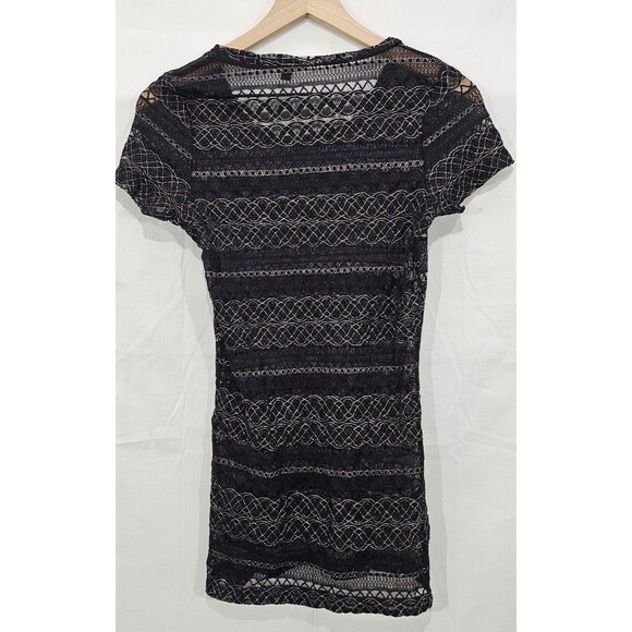 Sheer Lace Micro Mini Dress Y2K 90s Fairy Grunge Goth Glam Metallic Black Size M - Picture 2 of 13